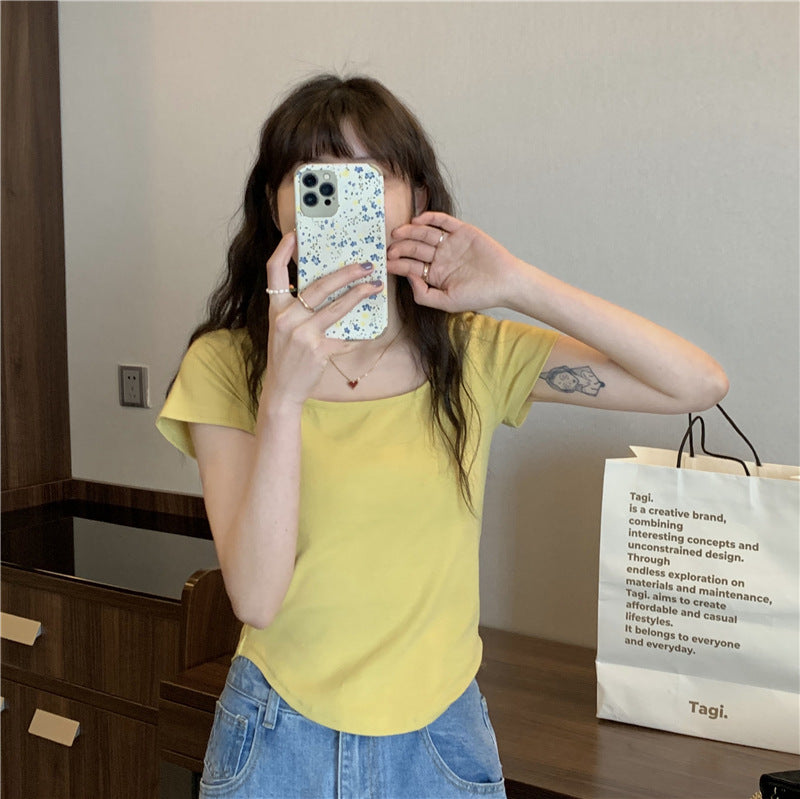 Summer U Collar Top Slim-fit Irregular Short-sleeved T-shirt For Women