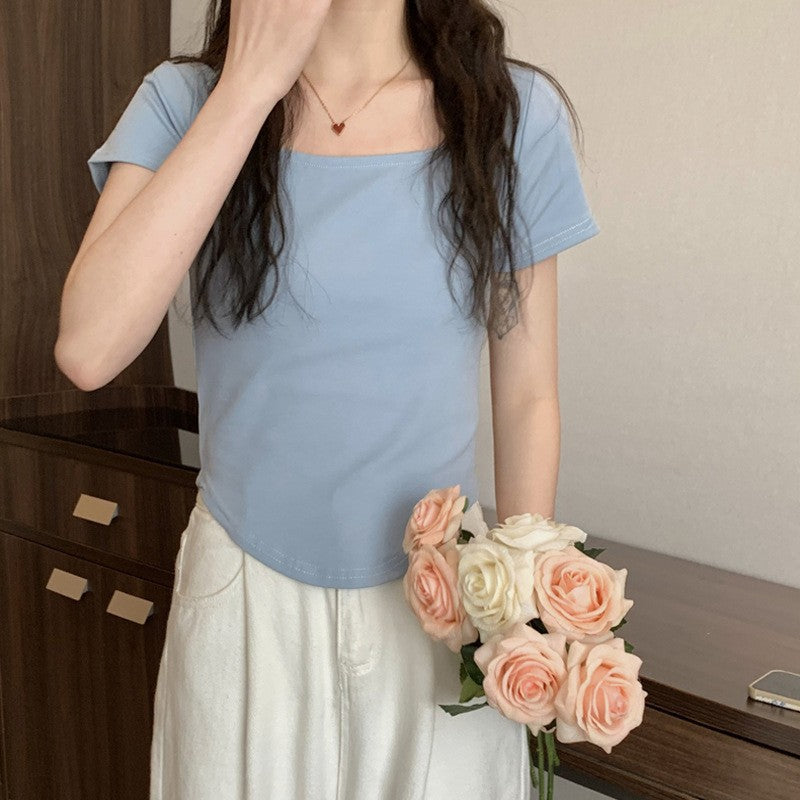 Summer U Collar Top Slim-fit Irregular Short-sleeved T-shirt For Women