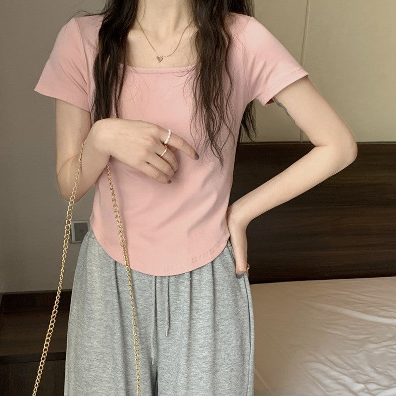 Summer U Collar Top Slim-fit Irregular Short-sleeved T-shirt For Women