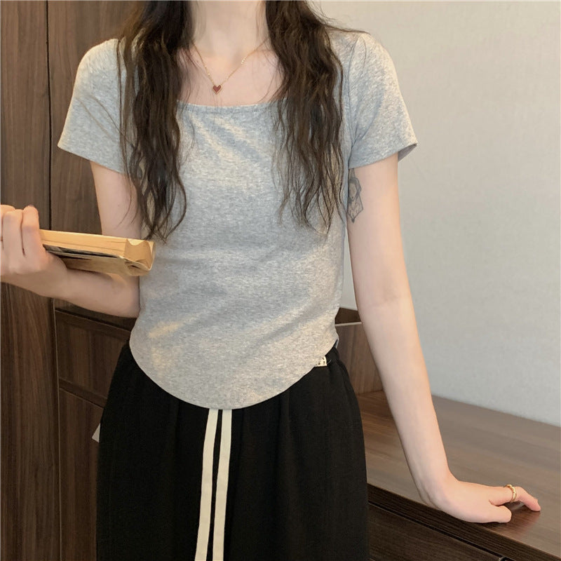 Summer U Collar Top Slim-fit Irregular Short-sleeved T-shirt For Women