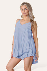 Cami Pleated Frill Hem Top & Matching Frill Shorts Co-Ord Set